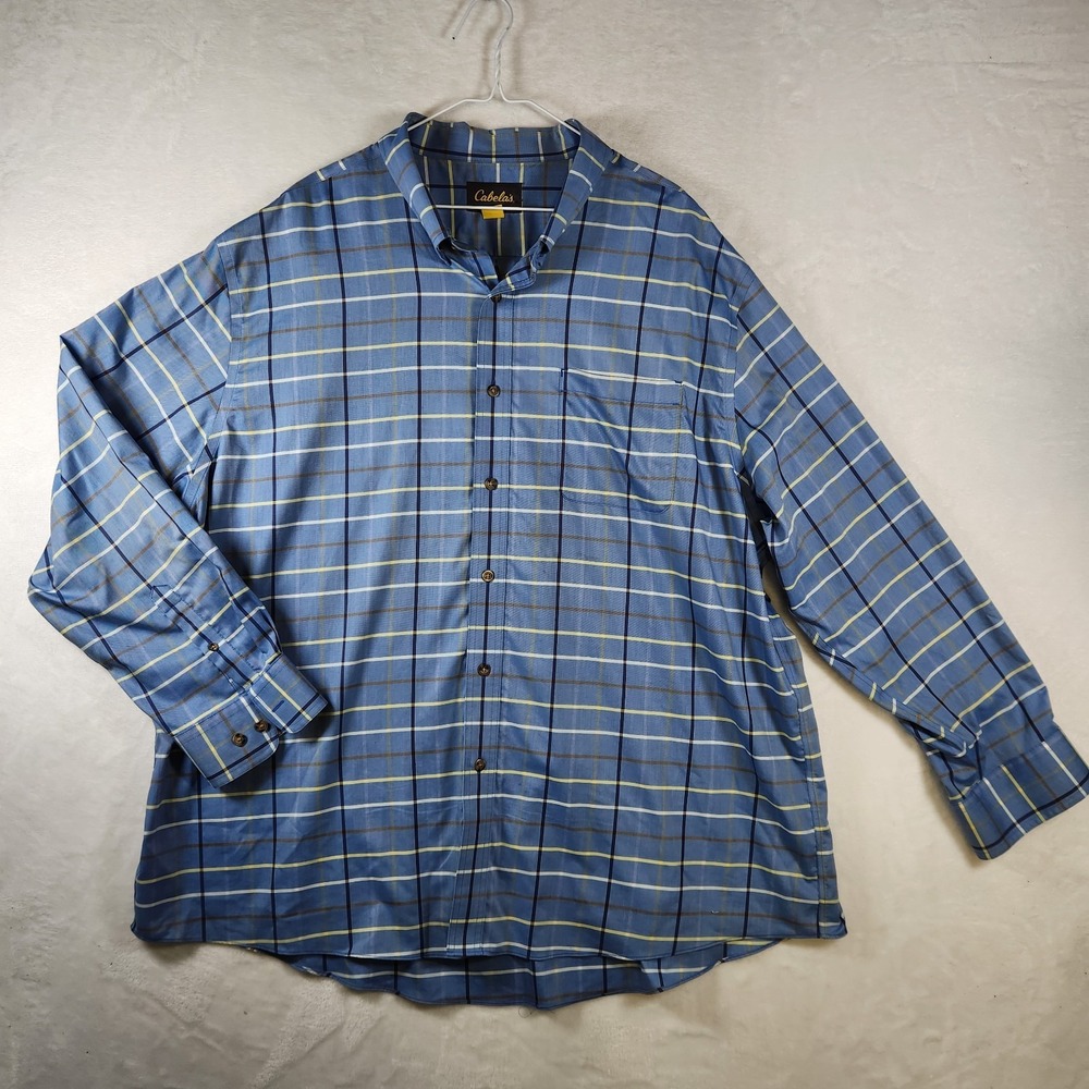 Cabela's Blue Plaid Button Up Shirt Men's 4XL Long Sleeve Casual Outdoors‎